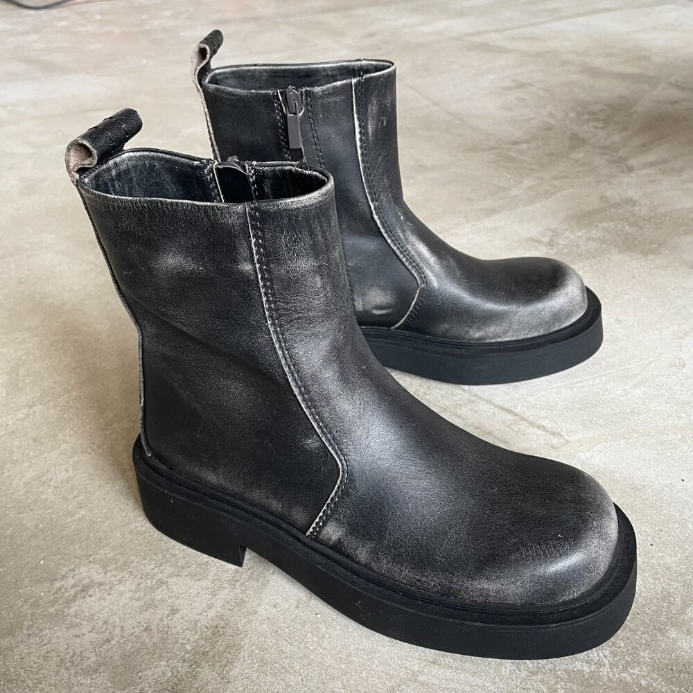 NWT Zara Womens Chunky Sole Leather Zip Ankle Boot 38